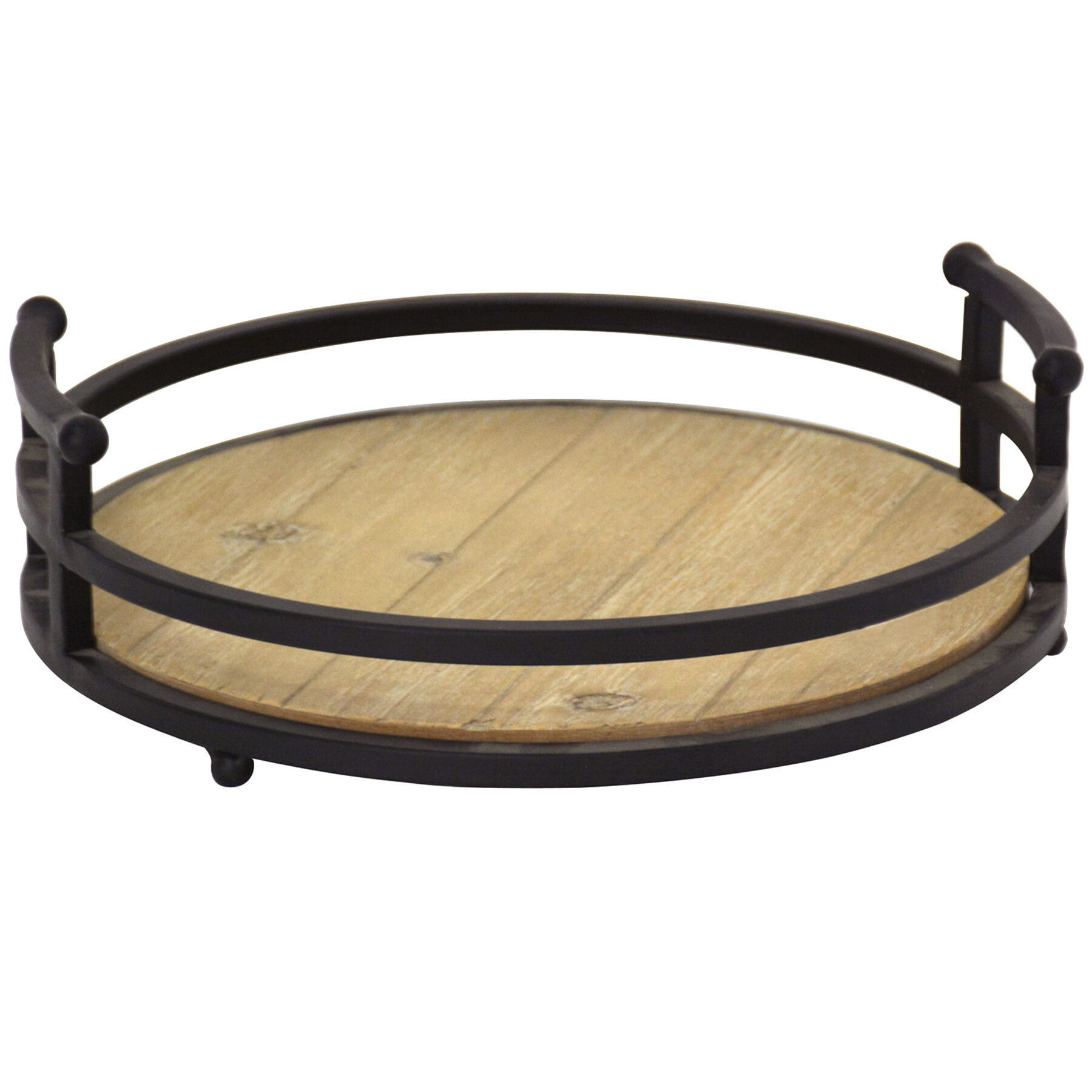 round wood and metal tray